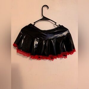 Leather Black red mini skirt set